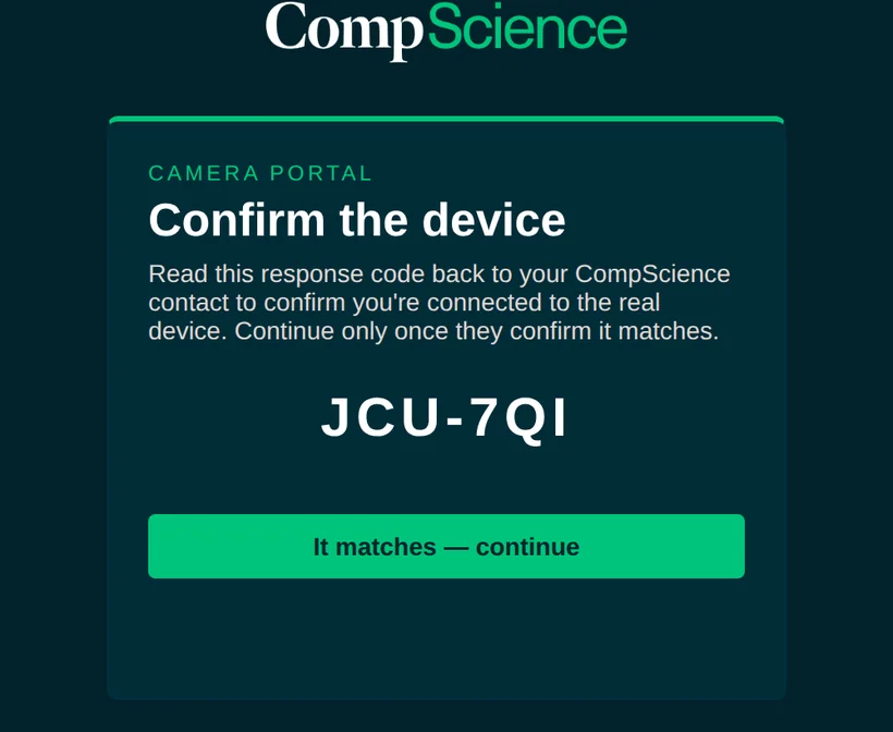 Confirm the device screen showing the response code to read back